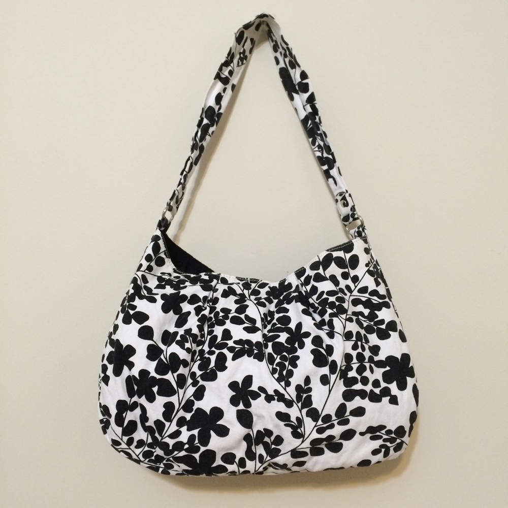Floral Black and White Slouchy Vintage Hobo Bag